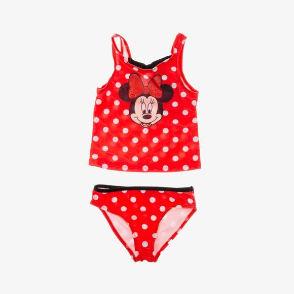 Minnie Mouse Girls Tankini Polka Dot Swimsuit Red Size 5-6 4243 - Picture 1 of 2